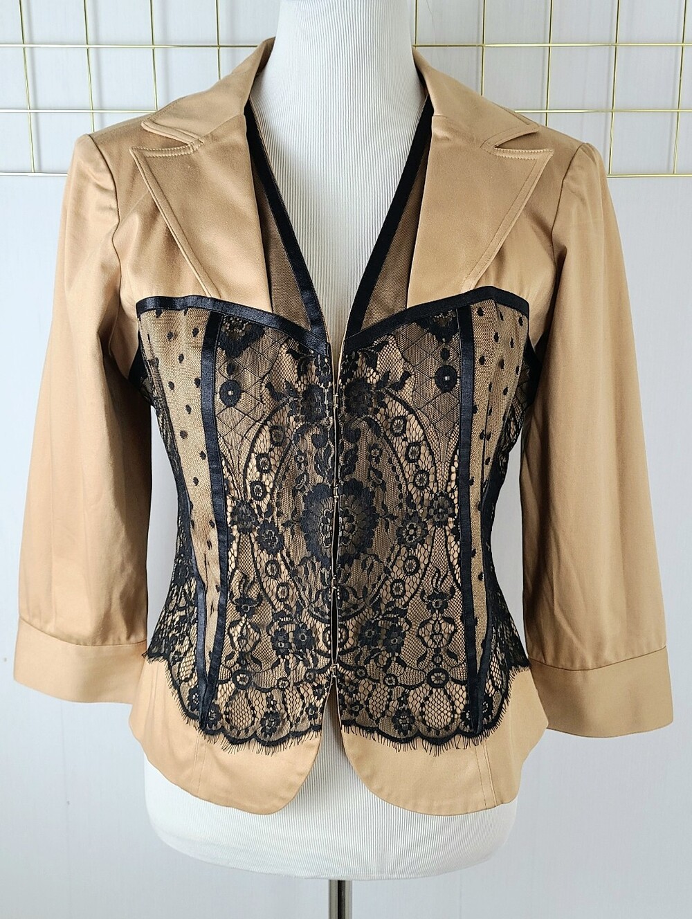 Cache Black Tan Lace Corset Y2K Vintage Blazer